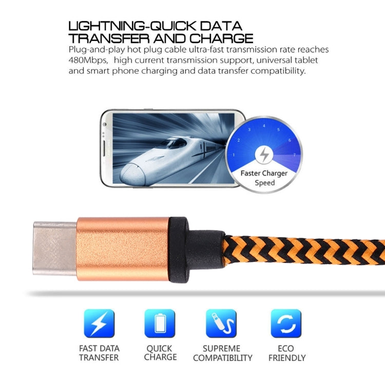 1m Woven Style USB-C / Type-C 3.1 to USB 2.0 Data Sync Charge Cable(Orange) - USB-C & Type-C Cable by buy2fix | Online Shopping UK | buy2fix