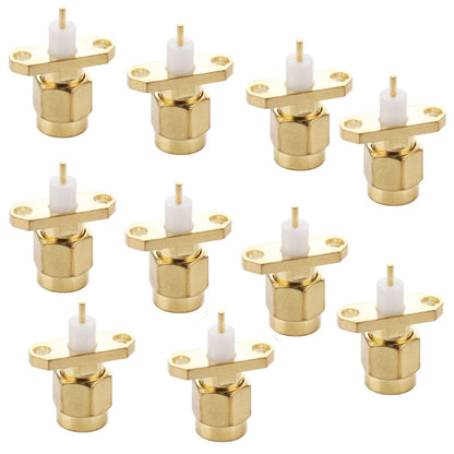 10 PCS Gold Plated SMA Male 2 Holes Panel Mount Short Dielectric Solder Connector Adapter - Connectors by buy2fix | Online Shopping UK | buy2fix