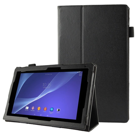 Litchi Texture Leather Case with Holder for Sony Xperia Tablet Z2 10.1(Black) - Mobile Accessories by buy2fix | Online Shopping UK | buy2fix