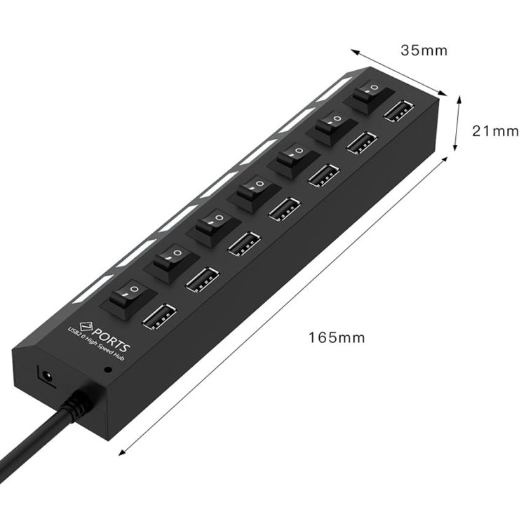 7 Ports USB Hub 2.0 USB Splitter High Speed 480Mbps with ON/OFF Switch / 7 LEDs(Black) - USB 2.0 HUB by buy2fix | Online Shopping UK | buy2fix