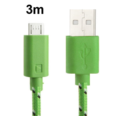 Nylon Netting Style Micro 5 Pin USB Data Transfer / Charge Cable, Length: 3m(Green) - Micro USB Cable by buy2fix | Online Shopping UK | buy2fix