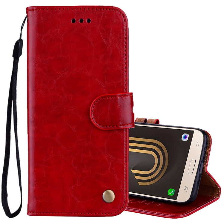 For Galaxy J3 (2017) / J330 (EU Version) Business Style Oil Wax Texture Horizontal Flip Leather Case with Holder & Card Slots & Wallet(Red) - Galaxy Phone Cases by buy2fix | Online Shopping UK | buy2fix