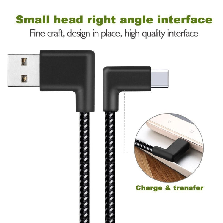 20cm 2A USB to USB-C / Type-C Nylon Weave Style Double Elbow Data Sync Charging Cable - USB-C & Type-C Cable by buy2fix | Online Shopping UK | buy2fix