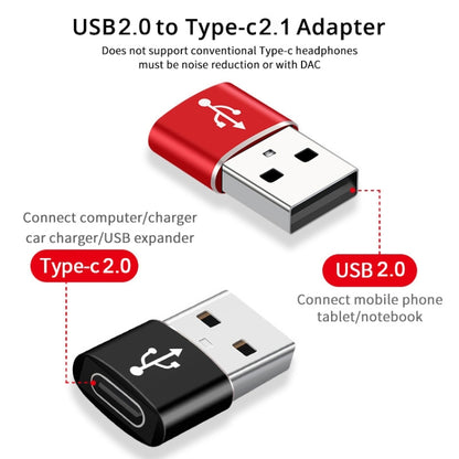 USB-C / Type-C Female to USB 2.0 Male Aluminum Alloy Adapter, Support Charging & Transmission(Red) - Type-C Adapter by buy2fix | Online Shopping UK | buy2fix