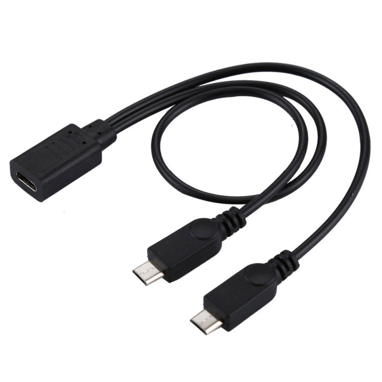 USB-C / Type-C Female to 2 x Micro USB Male Adapter Y Cable, Total Length: about 30cm - Multifunctional Cable by buy2fix | Online Shopping UK | buy2fix