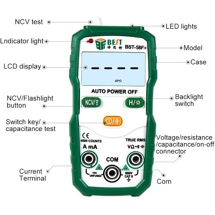 BEST BST-58F Full Automatic Range Multimeter Without Shift Intelligent Identification Digital Multimeter Household Mini Electrical Instrument - Consumer Electronics by BEST | Online Shopping UK | buy2fix