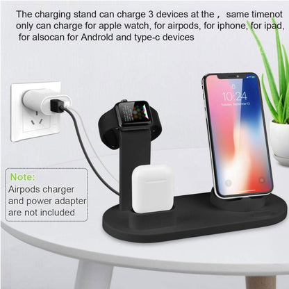 HQ-UD15 5 in 1 Micro USB + USB-C / Type-C + 8 Pin Interface Phone Charging Base with 8 Pin Earphone Charging Interface & Watch Stand (Black) - Multifunction Charger by buy2fix | Online Shopping UK | buy2fix