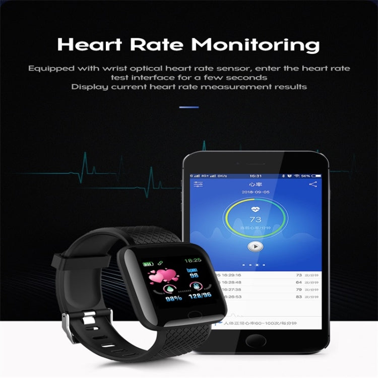 116plus 1.3 inch Color Screen Smart Bracelet IP67 Waterproof, Support Call Reminder/ Heart Rate Monitoring /Blood Pressure Monitoring/ Sleep Monitoring/Excessive Sitting Reminder/Blood Oxygen Monitoring(Black) - Smart Wear by buy2fix | Online Shopping UK | buy2fix