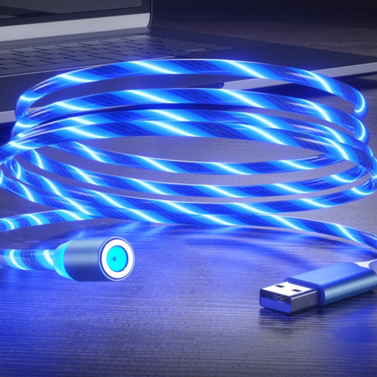 2 in 1 USB to Type-C / USB-C + Micro USB Magnetic Absorption Colorful Streamer Charging Cable, Length: 1m(Blue Light) - Mobile Accessories by buy2fix | Online Shopping UK | buy2fix