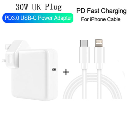 2 in 1 PD3.0 30W USB-C / Type-C Travel Charger with Detachable Foot + PD3.0 3A USB-C / Type-C to 8 Pin Fast Charge Data Cable Set, Cable Length: 1m, UK Plug - Mobile Accessories by buy2fix | Online Shopping UK | buy2fix