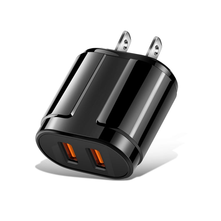 Dual USB Portable Travel Charger + 1 Meter USB to Micro USB Data Cable, US Plug(Black) - Mobile Accessories by buy2fix | Online Shopping UK | buy2fix