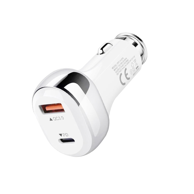 YSY-312PD PD 20W USB-C / Type-C + QC3.0 18W USB Interface 38W High-power Car Charger(White) - In Car by buy2fix | Online Shopping UK | buy2fix