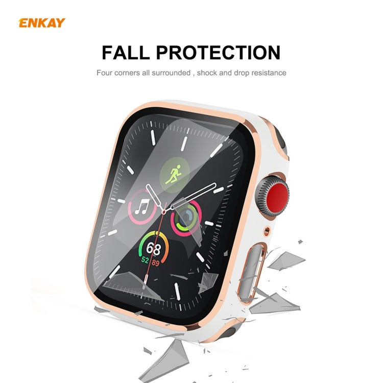 ENKAY Hat-Prince Full Coverage Electroplated PC Case + Tempered Glass Protector for Apple Watch Series 6 / 5 / 4 / SE 44mm(Black+Champagne) - Watch Cases by ENKAY | Online Shopping UK | buy2fix