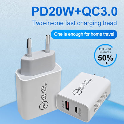 TCS-20WACA 20W PD Type-C + QC 3.0 USB Interface Fast Charging Travel Charger with USB-C / Type-C to 8 Pin Fast Charge Data Cable AU Plug - Apple Accessories by buy2fix | Online Shopping UK | buy2fix