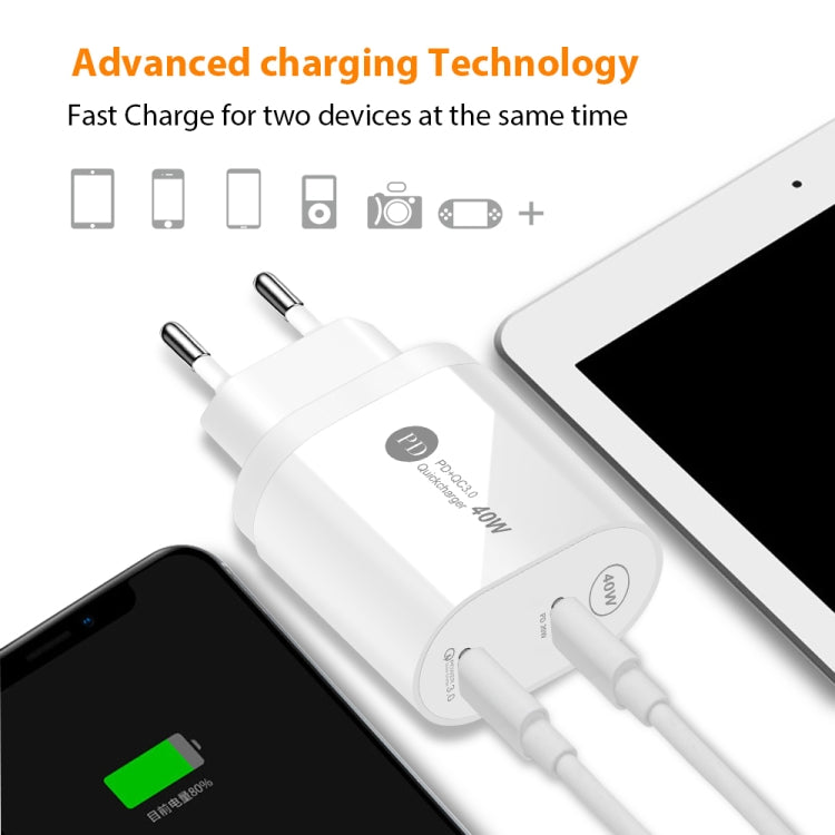 40W Dual Port PD / Type-C Fast Charger for iPhone / iPad Series, UK Plug(Black) - Apple Accessories by buy2fix | Online Shopping UK | buy2fix