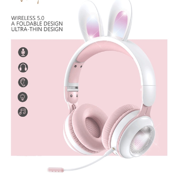 KE-01 Rabbit Ear Wireless Bluetooth 5.0 Stereo Music Foldable Headset with Mic For PC(Pink) - Apple Accessories by buy2fix | Online Shopping UK | buy2fix