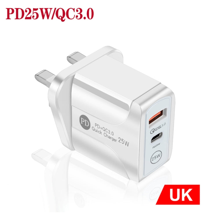 PD25W USB-C / Type-C + QC3.0 USB Dual Ports Fast Charger, UK Plug(White) - Apple Accessories by buy2fix | Online Shopping UK | buy2fix