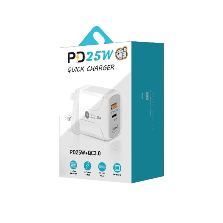 PD25W USB-C / Type-C + QC3.0 USB Dual Ports Fast Charger, UK Plug(White) - Apple Accessories by buy2fix | Online Shopping UK | buy2fix