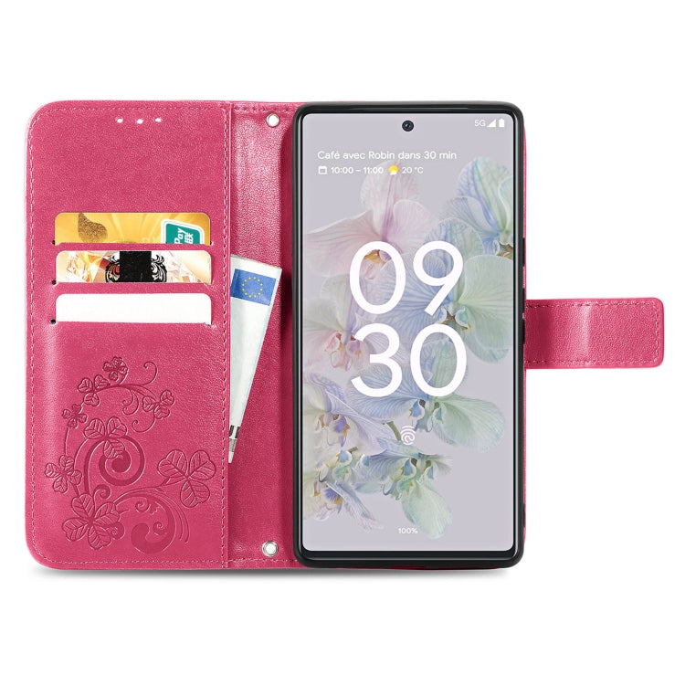 For Google Pixel 6a Four-leaf Clasp Embossed Buckle Leather Phone Case(Magenta) - Google Cases by buy2fix | Online Shopping UK | buy2fix