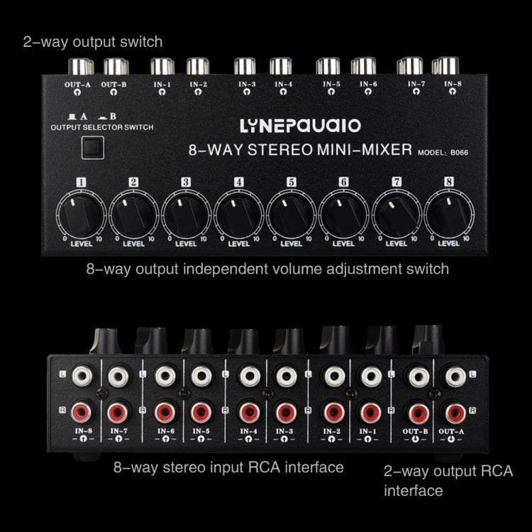 B066 Mini Stereo 8 Channel RCA Non Source Sound Passive Mixer, No Power Supply - Consumer Electronics by buy2fix | Online Shopping UK | buy2fix