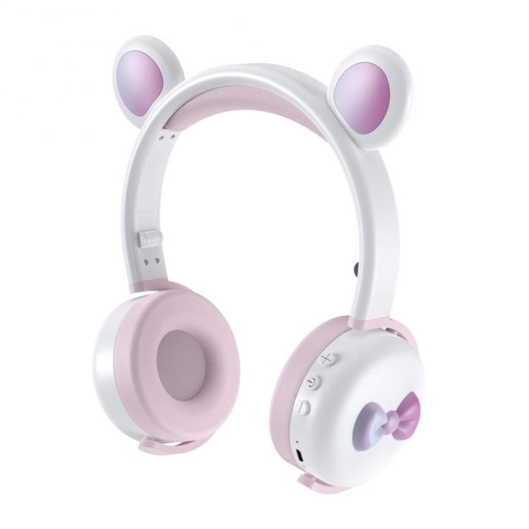 AEC BK7 Cute Bear Children Wireless Bluetooth Headset with LED Light(White Pink) - Headset & Headphone by AEC | Online Shopping UK | buy2fix