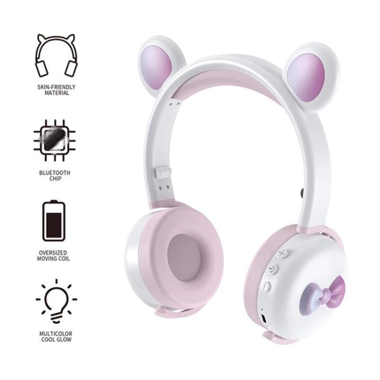 AEC BK7 Cute Bear Children Wireless Bluetooth Headset with LED Light(White Pink) - Headset & Headphone by AEC | Online Shopping UK | buy2fix