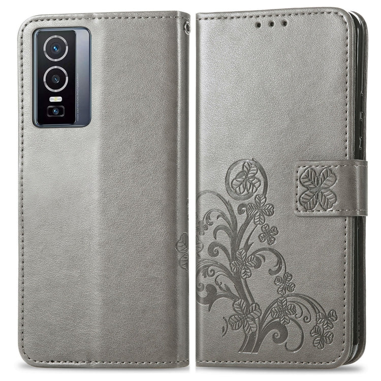 For vivo Y76 5G Four-leaf Clasp Embossed Buckle Leather Phone Case(Gray) - OPPO & vivo Accessories by buy2fix | Online Shopping UK | buy2fix