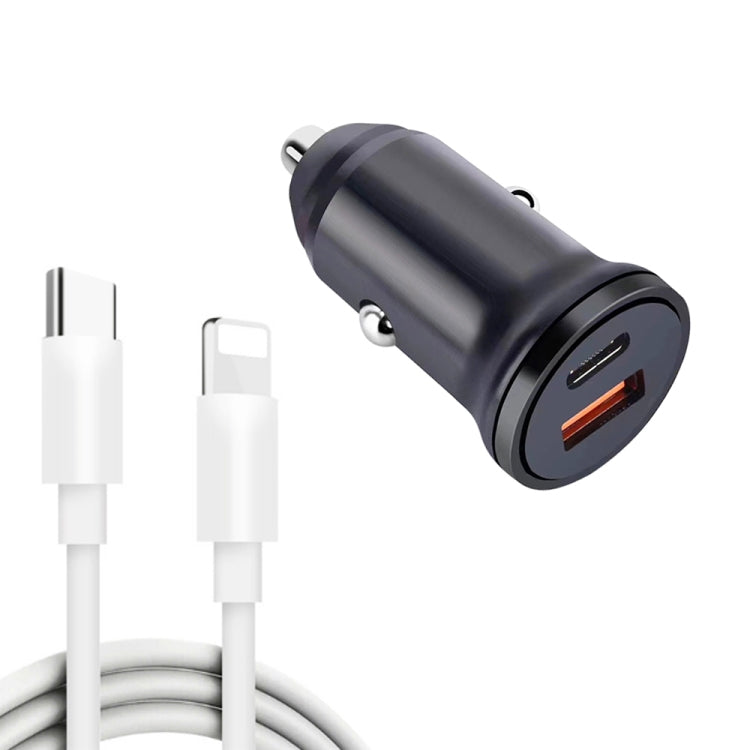 WKN-707 PD 20W USB-C / Type-C + QC 3.0 25W USB Mini Car Charger with USB-C / Type-C to 8 Pin Data Cable, Cable Length: 1m(Black) - In Car by buy2fix | Online Shopping UK | buy2fix