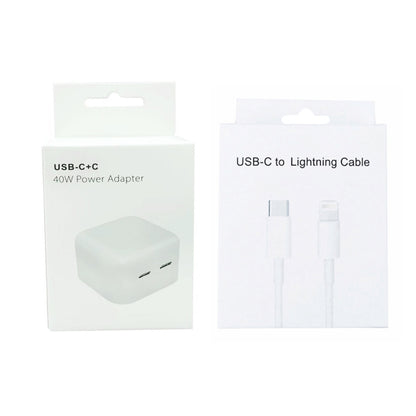 SDC-40W Dual PD USB-C / Type-C Ports Charger with 1.5m Type-C to 8 Pin Data Cable, EU Plug - Apple Accessories by buy2fix | Online Shopping UK | buy2fix