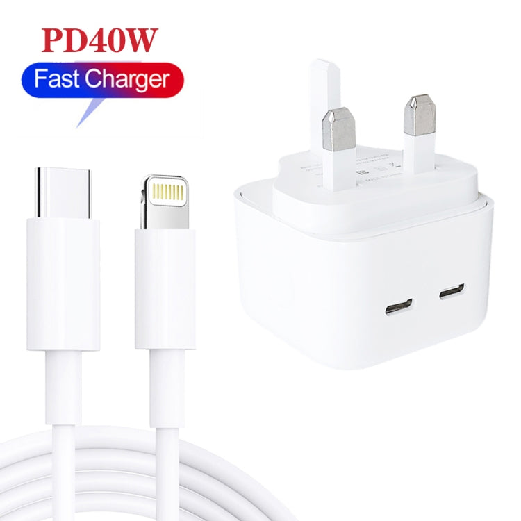 SDC-40W Dual PD USB-C / Type-C Ports Charger with 1.5m Type-C to 8 Pin Data Cable, UK Plug - Apple Accessories by buy2fix | Online Shopping UK | buy2fix