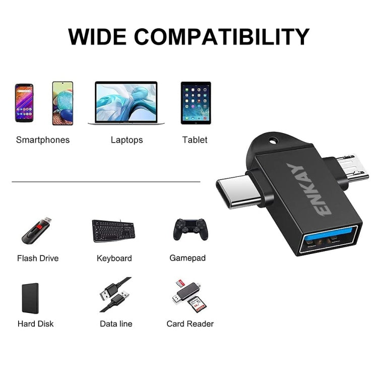 ENKAY ENK-AT112 2 in 1 Type-C + Micro USB to USB 3.0 Aluminium Alloy OTG Adapter(Black) -  by ENKAY | Online Shopping UK | buy2fix