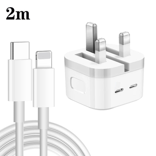 PD 35W Dual USB-C / Type-C Ports Charger with 2m Type-C to 8 Pin Data Cable, UK Plug - Apple Accessories by buy2fix | Online Shopping UK | buy2fix