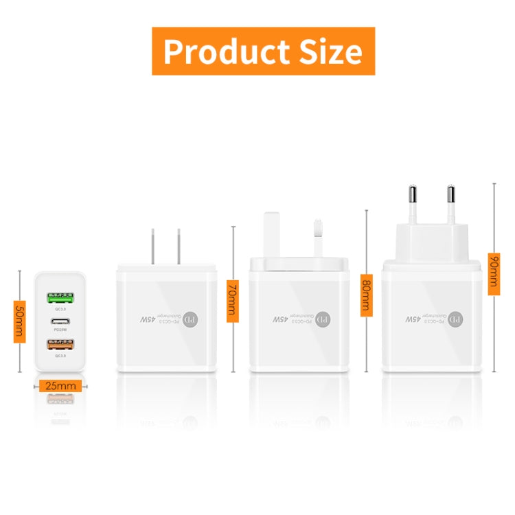 45W PD3.0 + 2 x QC3.0 USB Multi Port Charger with Type-C to Type-C Cable, EU Plug(White) - Mobile Accessories by buy2fix | Online Shopping UK | buy2fix