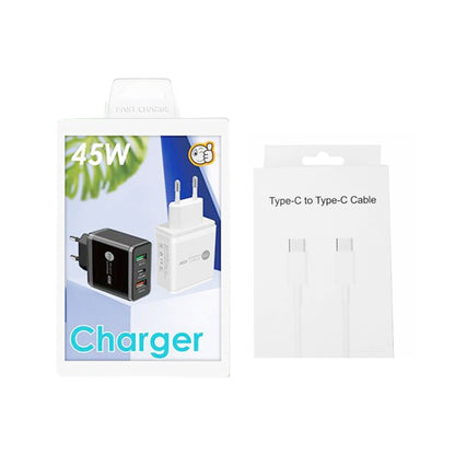 45W PD3.0 + 2 x QC3.0 USB Multi Port Charger with Type-C to Type-C Cable, EU Plug(White) - Mobile Accessories by buy2fix | Online Shopping UK | buy2fix