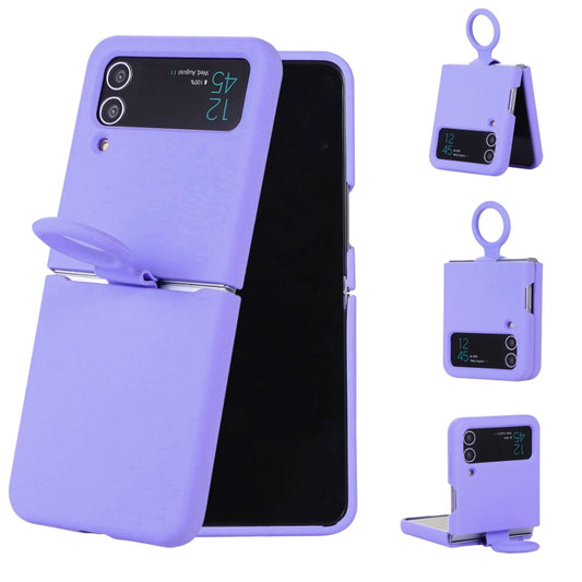 For Samsung Galaxy Flip 3 Silicone Integrated Ring Buckle Phone Case(Purple) - Samsung Accessories by buy2fix | Online Shopping UK | buy2fix