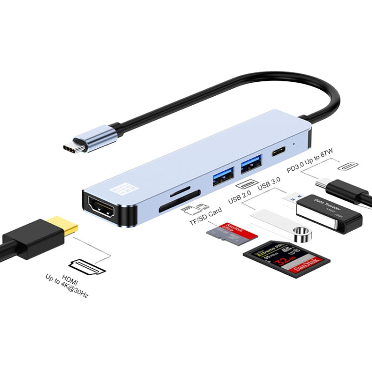 JUNSUNMAY 6 in 1 Type-C to 4K HDMI Docking Station Adapter USB-C PD Quick Charge Hub SD/TF Card Reader - Computer & Networking by JUNSUNMAY | Online Shopping UK | buy2fix