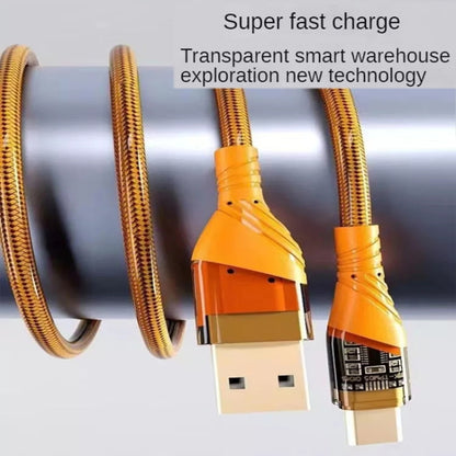 2pcs 4A USB to Type-C Transparent Fast Charging Data Cable, Length: 1m(Orange) -  by buy2fix | Online Shopping UK | buy2fix