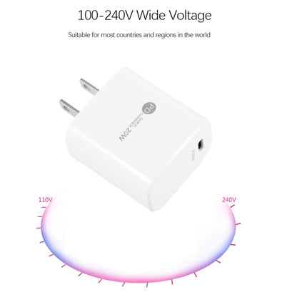 PD11 Single PD3.0 USB-C / Type-C 20W Fast Charger with 1m Type-C to 8 Pin Data Cable, US Plug(White) - USB Charger by buy2fix | Online Shopping UK | buy2fix