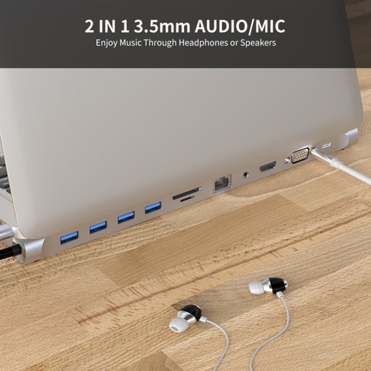 JUNSUNMAY 11 in 1 Multifunctional USB C Hub Docking Station Adapter SD/TF Card Reader - USB HUB by JUNSUNMAY | Online Shopping UK | buy2fix