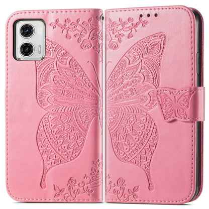 For Motorola Moto G73 Butterfly Love Flower Embossed Flip Leather Phone Case(Pink) - Motorola Cases by buy2fix | Online Shopping UK | buy2fix