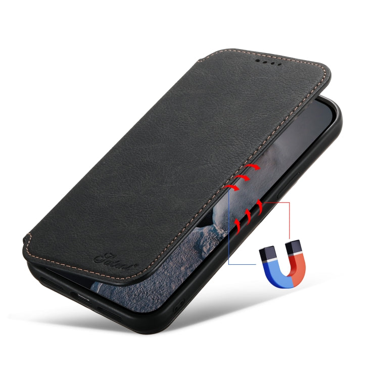 For iPhone 14 Suteni J06 Retro Matte Litchi Texture Leather Magnetic Magsafe Phone Case(Black) - iPhone 14 Cases by Suteni | Online Shopping UK | buy2fix