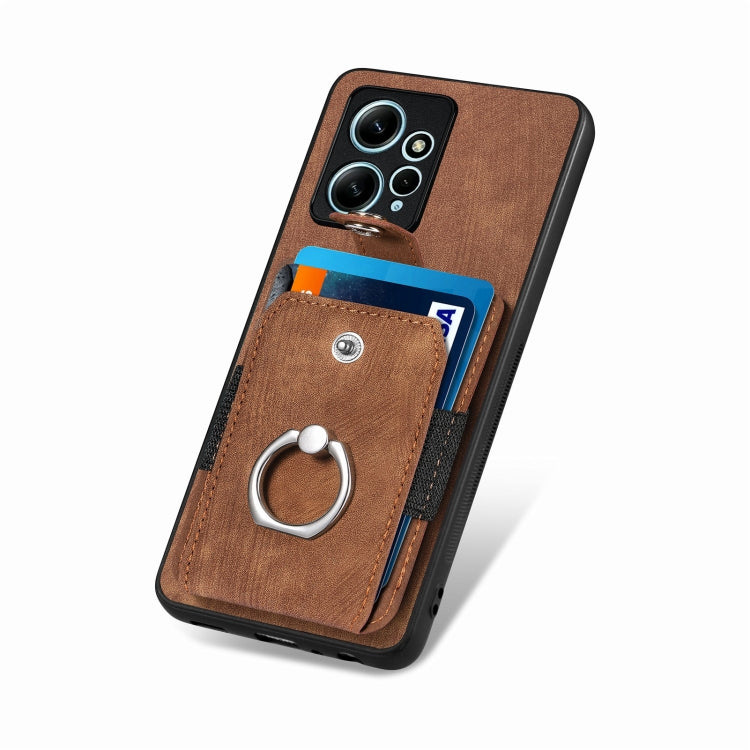 For Redmi Note 12 4G Retro Skin-feel Ring Card Wallet Phone Case(Brown) - Note 12 Cases by buy2fix | Online Shopping UK | buy2fix