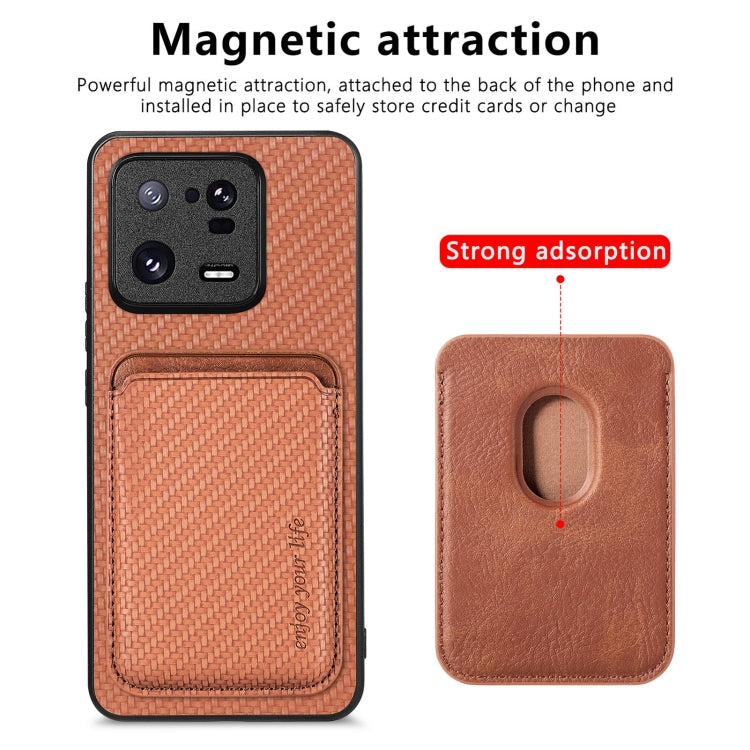 For Xiaomi 13 Pro Carbon Fiber Leather Card Magsafe Phone Case(Brown) - 13 Pro Cases by buy2fix | Online Shopping UK | buy2fix