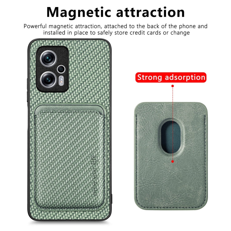 For Redmi Note 11T Pro 5G Carbon Fiber Leather Card Magsafe Phone Case(Green) - Xiaomi Cases by buy2fix | Online Shopping UK | buy2fix