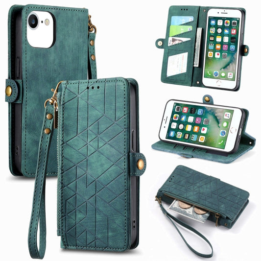 For iPhone 6 / 6s Geometric Zipper Wallet Side Buckle Leather Phone Case(Green) - More iPhone Cases by buy2fix | Online Shopping UK | buy2fix