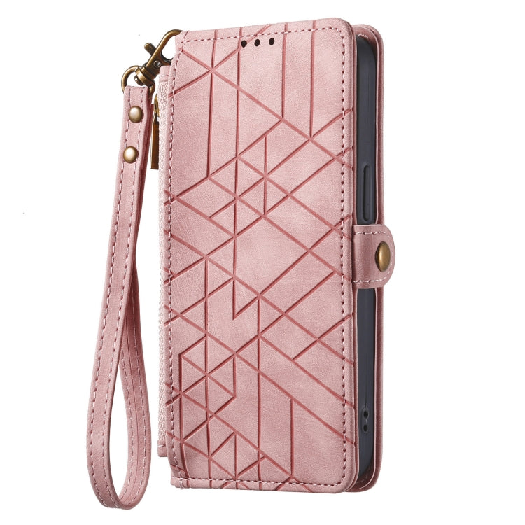 For Google Pixel 7 Geometric Zipper Wallet Side Buckle Leather Phone Case(Pink) - Google Cases by buy2fix | Online Shopping UK | buy2fix