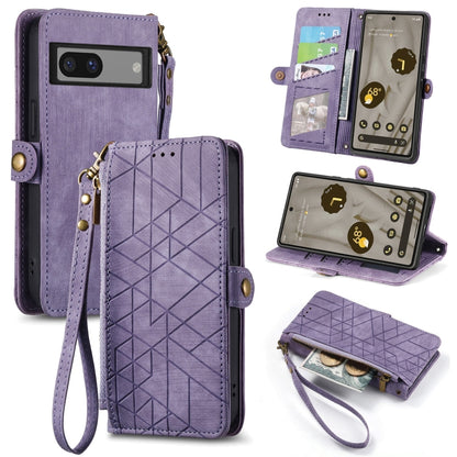 For Google Pixel 6A Geometric Zipper Wallet Side Buckle Leather Phone Case(Purple) - Google Cases by buy2fix | Online Shopping UK | buy2fix