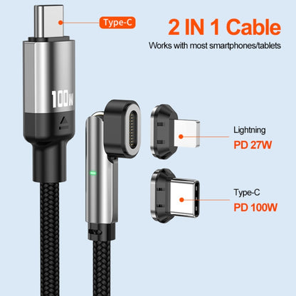 ENKAY 2 in 1 PD 100W / 27W 180 Degrees Rotation Magnetic Type-C / 8 Pin Fast Charging Data Cable with LED Light, Length:2m - Charging Cable & Head by ENKAY | Online Shopping UK | buy2fix