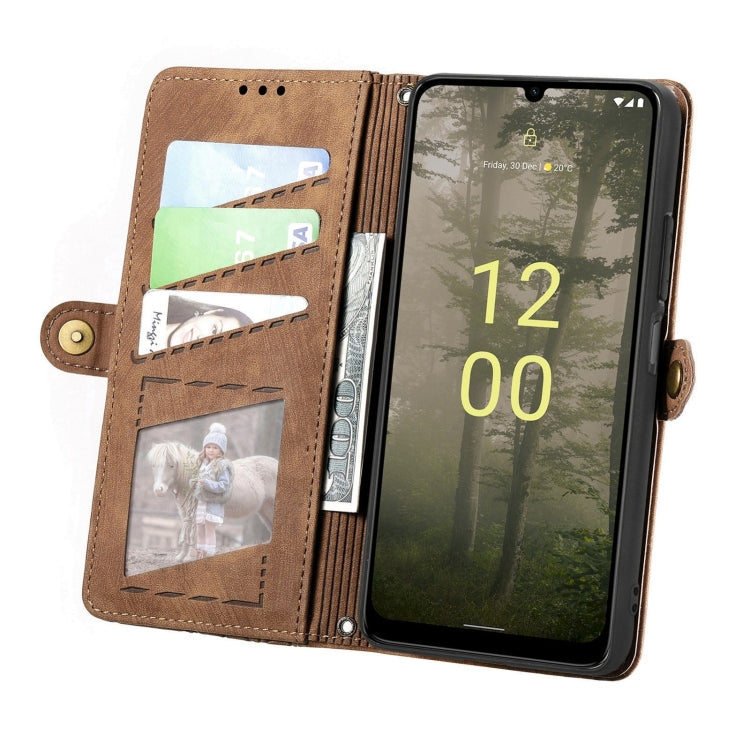 For Nokia C31 Geometric Zipper Wallet Side Buckle Leather Phone Case(Brown) - Nokia Cases by buy2fix | Online Shopping UK | buy2fix