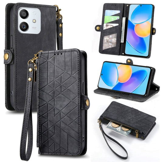 For Honor Play6T Pro Geometric Zipper Wallet Side Buckle Leather Phone Case(Black) - Honor Cases by buy2fix | Online Shopping UK | buy2fix